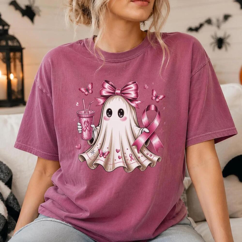 Ribbon Ghost Shirt Awareness Tee Cute Ghost With Bow